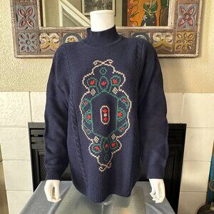 100% Merino Wool liz claiborne collection navy Sweater Mockneck Med